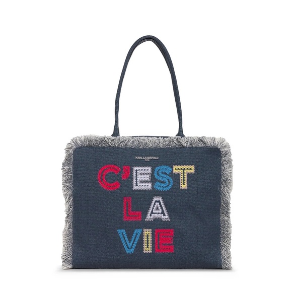 Karl Lagerfeld Paris MARGOT FRINGE ZIP CANVAS TOTE - Picture 3 of 7